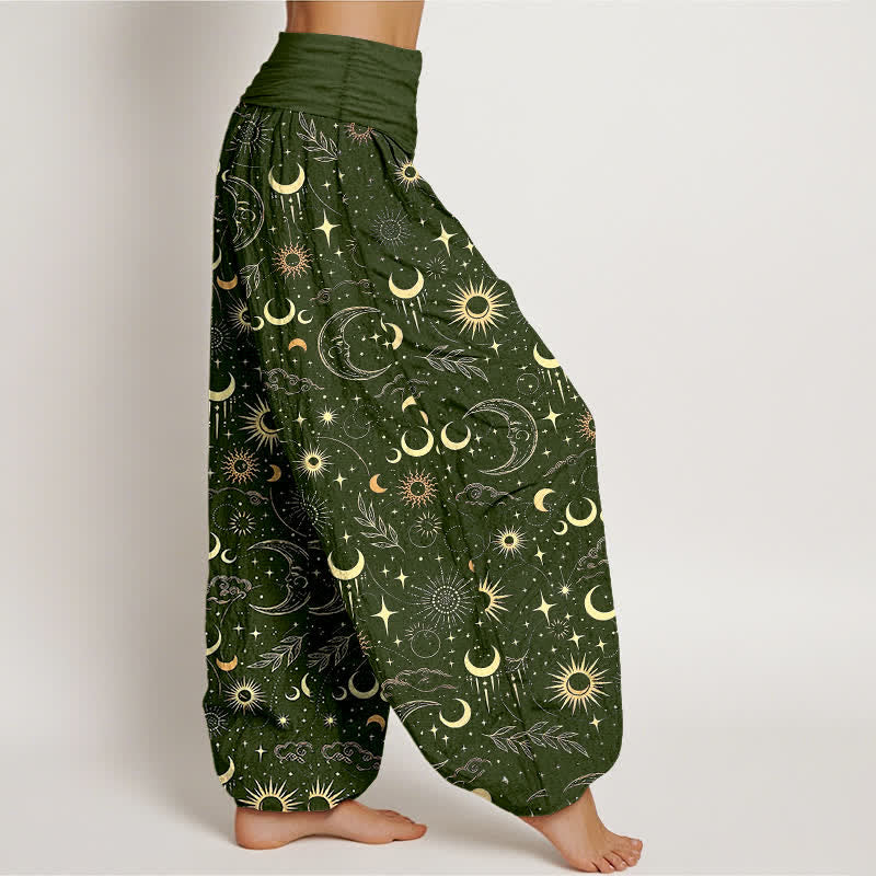 Buddha Stones Cotton Moon Sun Stars Pattern Women's Elastic Waist Harem Pants - image 9
