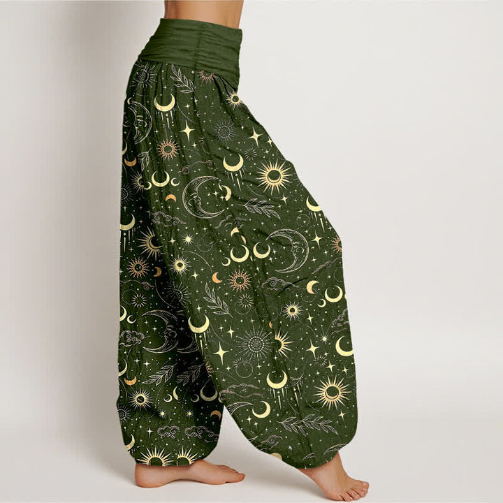 Buddha Stones Cotton Moon Sun Stars Pattern Women's Elastic Waist Harem Pants - image 9