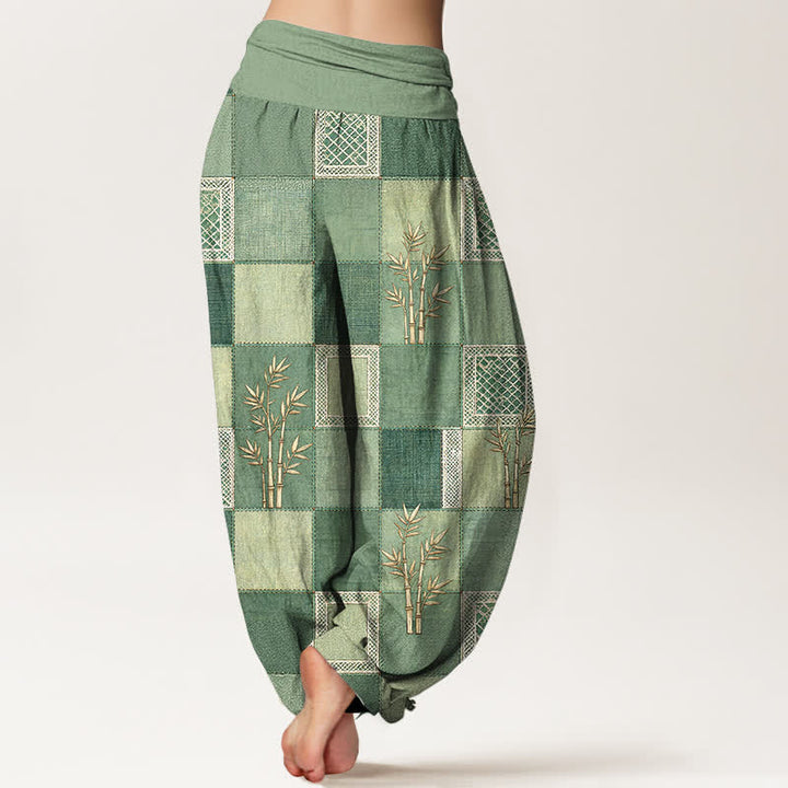 Buddha Stones Cotton Bamboo Patchwork Pattern Women's Elastic Waist Harem Pants - image 2