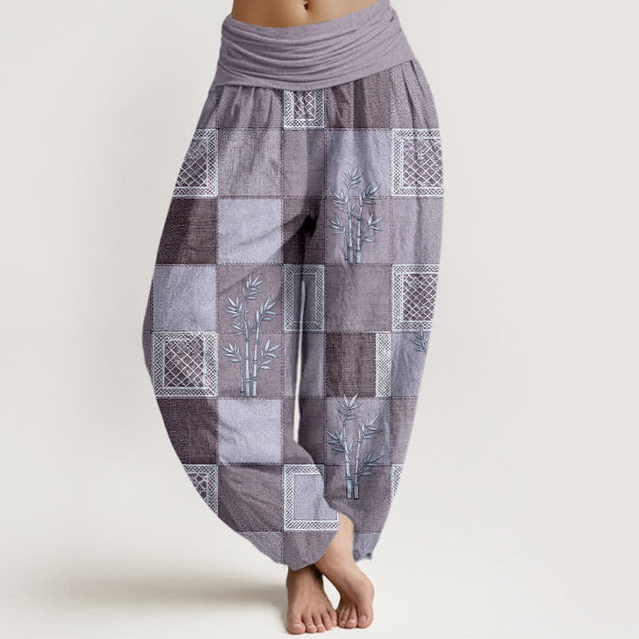 Buddha Stones Cotton Bamboo Patchwork Pattern Women's Elastic Waist Harem Pants - Thistle - US16，UK/AU20，EU48 (3XL) - image 5
