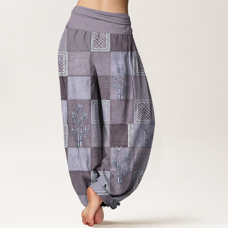 Buddha Stones Cotton Bamboo Patchwork Pattern Women's Elastic Waist Harem Pants - image 7