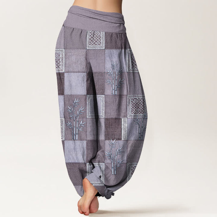 Buddha Stones Cotton Bamboo Patchwork Pattern Women's Elastic Waist Harem Pants - image 7