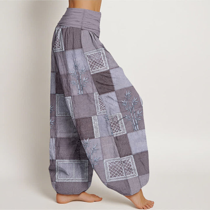 Buddha Stones Cotton Bamboo Patchwork Pattern Women's Elastic Waist Harem Pants - image 6