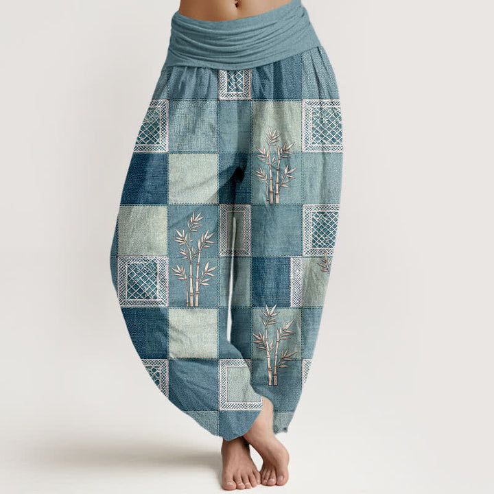 Buddha Stones Cotton Bamboo Patchwork Pattern Women's Elastic Waist Harem Pants - PowderBlue - US16，UK/AU20，EU48 (3XL) - image 8