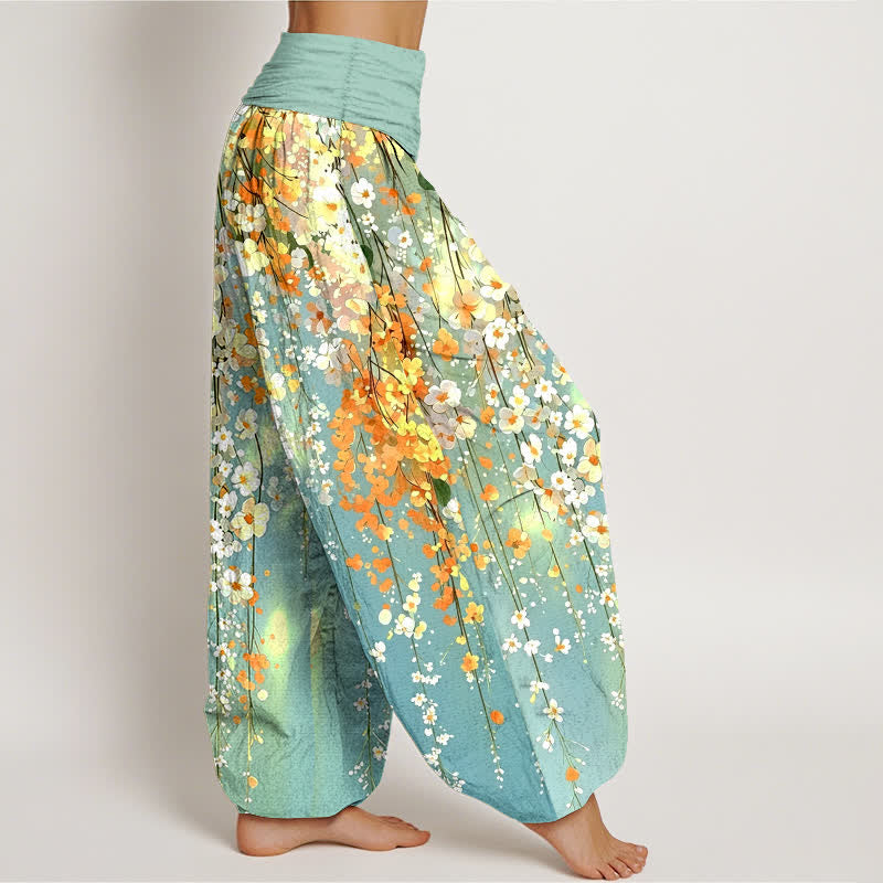 Buddha Stones Cotton Wildflower Cascade Pattern Women's Elastic Waist Harem Pants - image 1