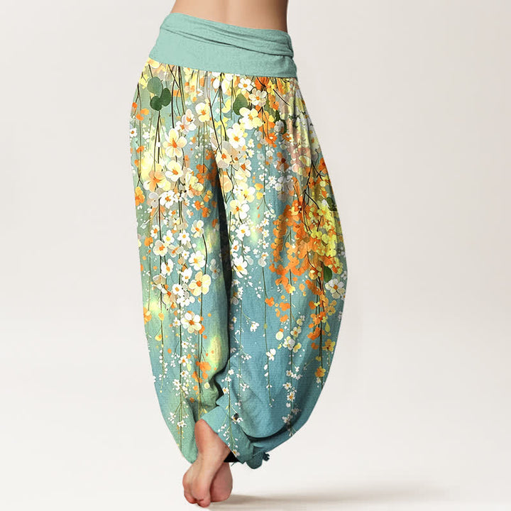 Buddha Stones Cotton Wildflower Cascade Pattern Women's Elastic Waist Harem Pants - image 2