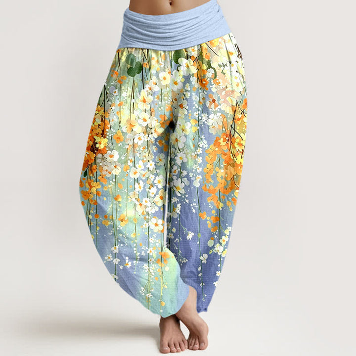 Buddha Stones Cotton Wildflower Cascade Pattern Women's Elastic Waist Harem Pants - LightSkyBlue - US16，UK/AU20，EU48 (3XL) - image 5