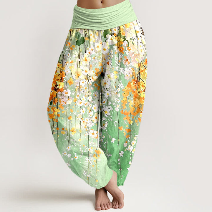 Buddha Stones Cotton Wildflower Cascade Pattern Women's Elastic Waist Harem Pants - LightGreen - US16，UK/AU20，EU48 (3XL) - image 8