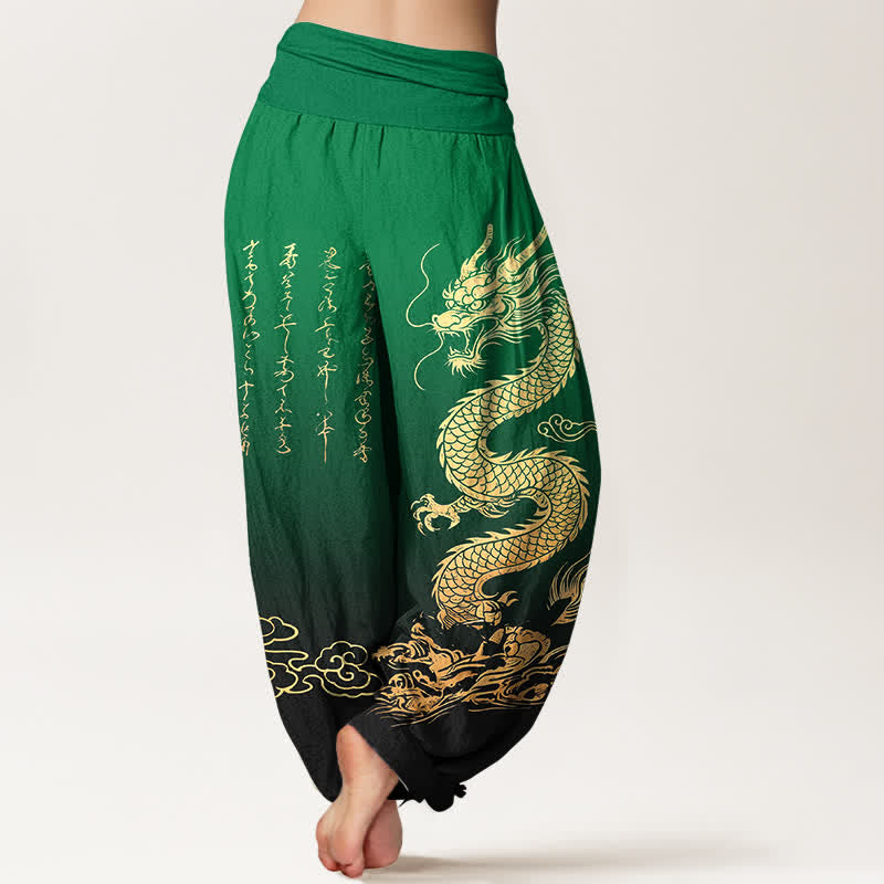 Buddha Stones Cotton Golden Dragon Cloud Pattern Women's Elastic Waist Harem Pants - image 7