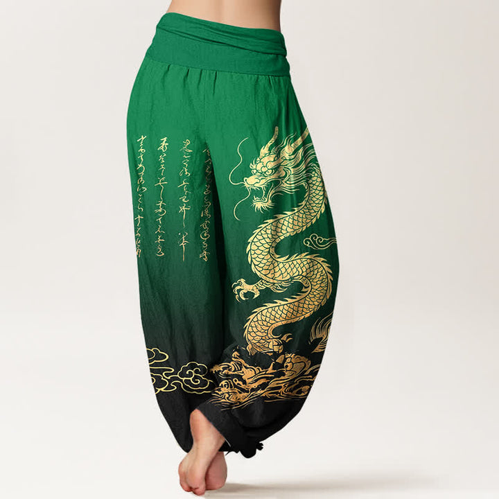 Buddha Stones Cotton Golden Dragon Cloud Pattern Women's Elastic Waist Harem Pants - image 7