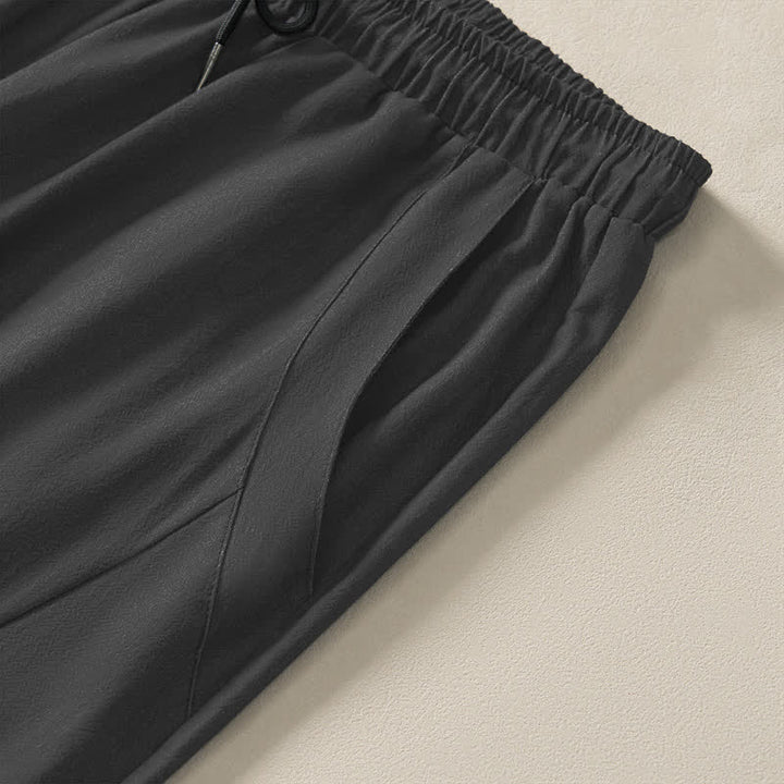 Buddha Stones Pure Cotton Zen Om Pattern Drawstring Men's Tapered Pants With Pockets - image 4