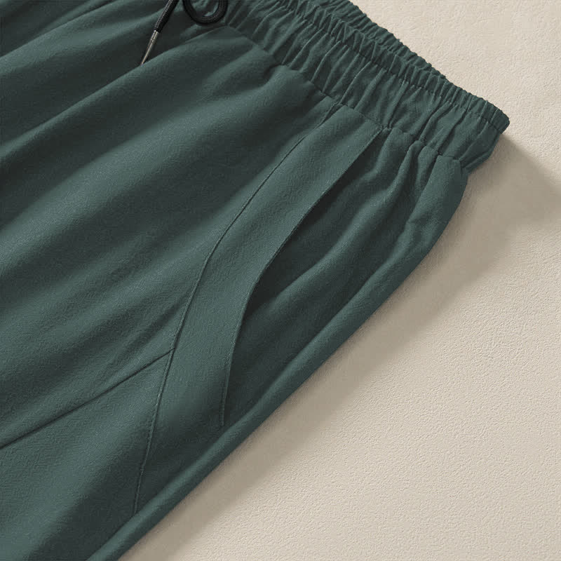 Buddha Stones Pure Cotton Golden Lotus Cloud Pattern Drawstring Men's Tapered Pants With Pockets - image 4