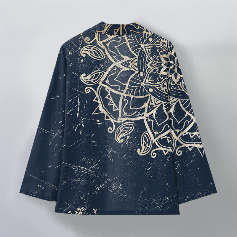 Buddha Stones Cotton Distressed Mandala Pattern Open Front Men's Kimono - image 2