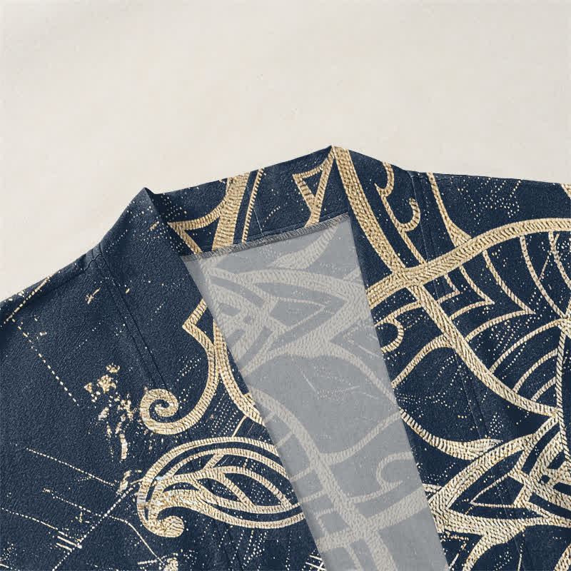 Buddha Stones Cotton Distressed Mandala Pattern Open Front Men's Kimono - image 3