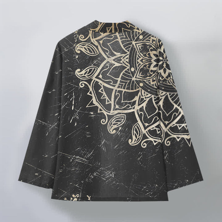 Buddha Stones Cotton Distressed Mandala Pattern Open Front Men's Kimono - image 11