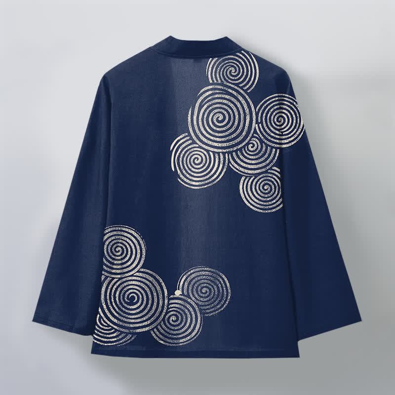 Buddha Stones Cotton Concentric Spiral Pattern Open Front Men's Kimono - image 2