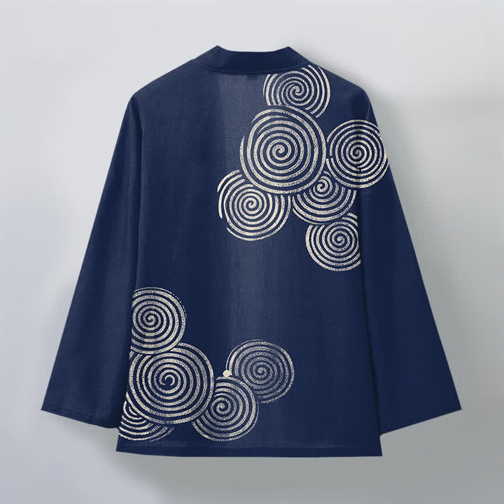 Buddha Stones Cotton Concentric Spiral Pattern Open Front Men's Kimono - image 2