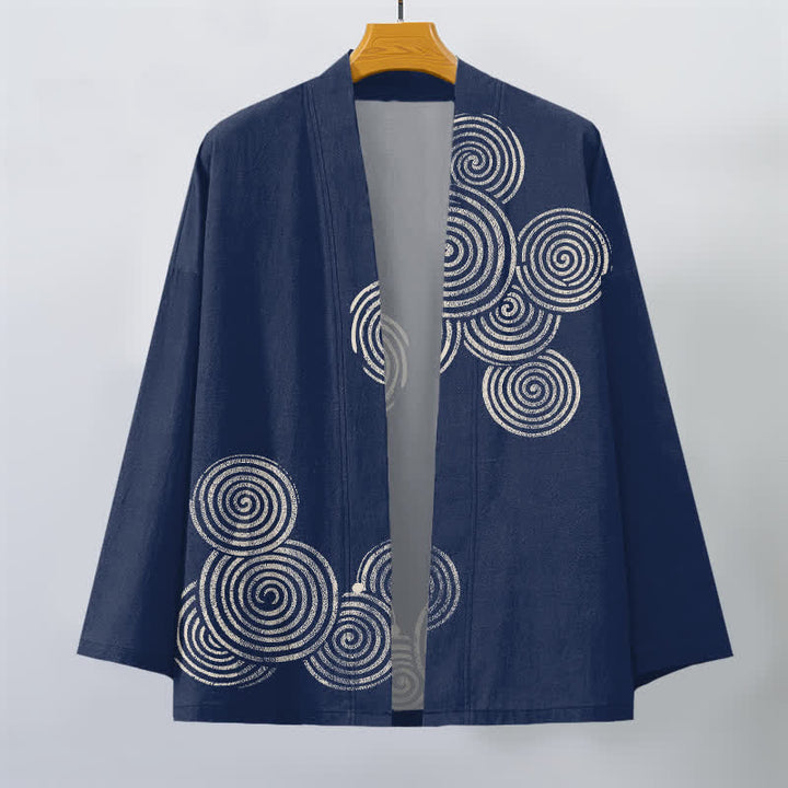 Buddha Stones Cotton Concentric Spiral Pattern Open Front Men's Kimono - image 1
