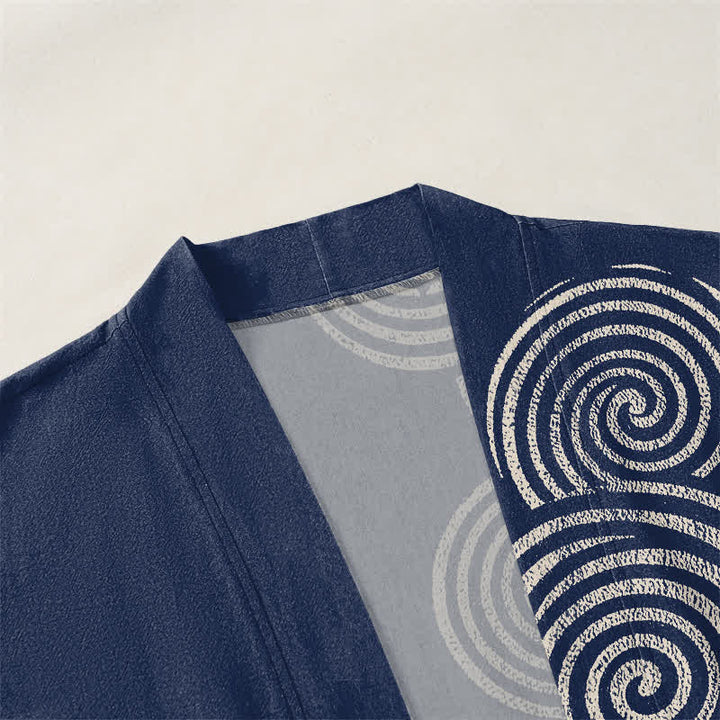 Buddha Stones Cotton Concentric Spiral Pattern Open Front Men's Kimono - image 3