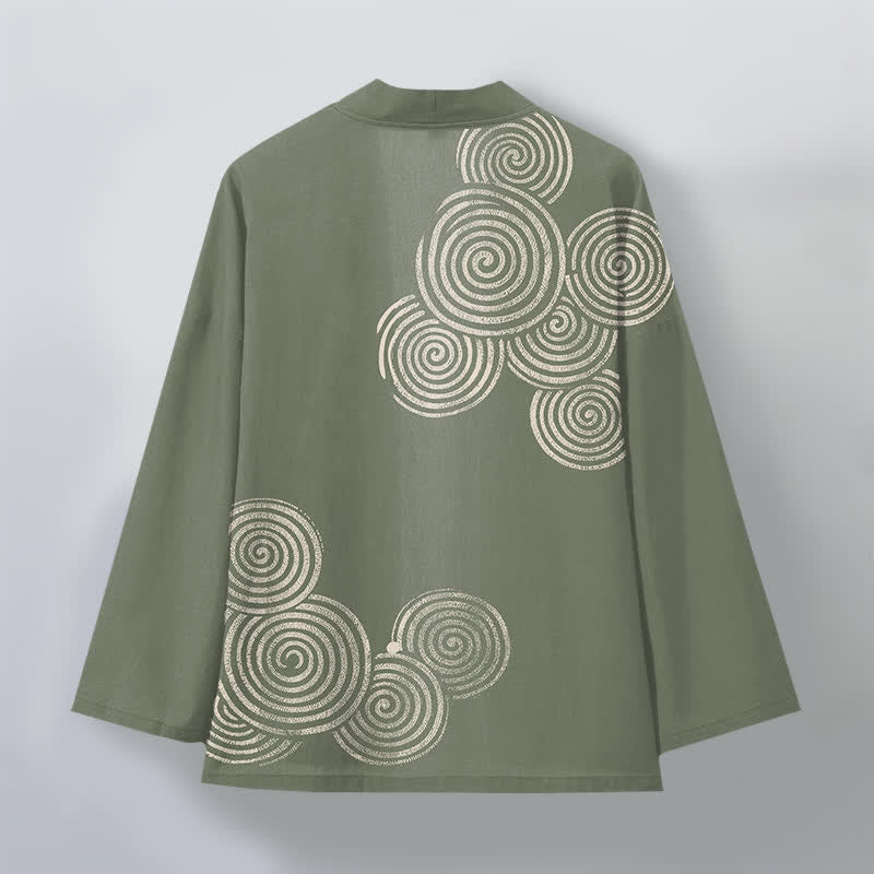Buddha Stones Cotton Concentric Spiral Pattern Open Front Men's Kimono - image 8