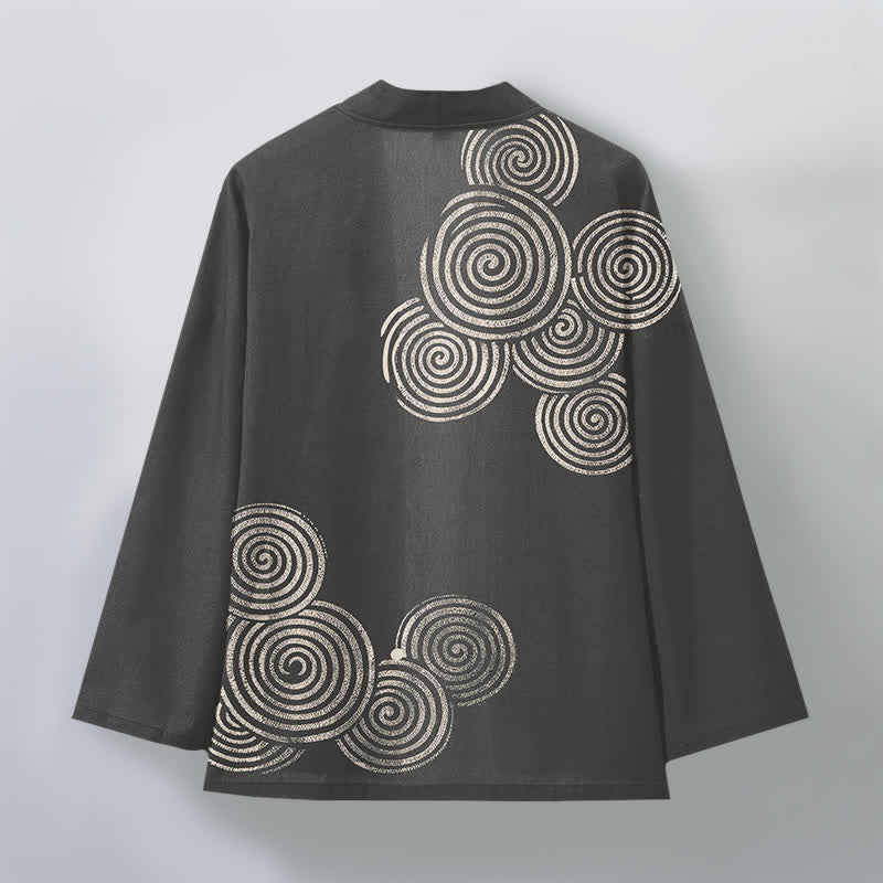 Buddha Stones Cotton Concentric Spiral Pattern Open Front Men's Kimono - image 11