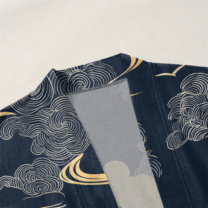 Buddha Stones Cotton Golden Cloud Pattern Open Front Men's Kimono - image 3