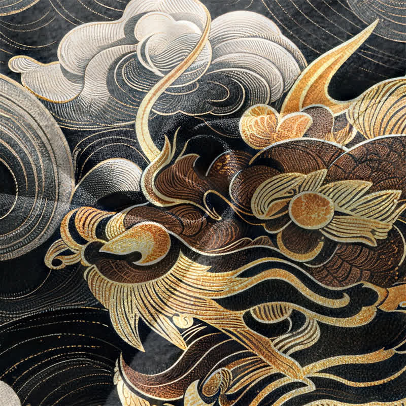 Buddha Stones Cotton Golden Dragon Cloud Pattern Open Front Men's Kimono - image 5
