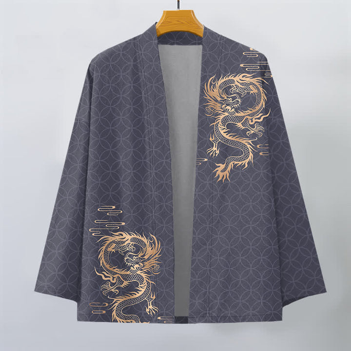 Buddha Stones Cotton Golden Dragon Geometric Circle Pattern Open Front Men's Kimono - image 1