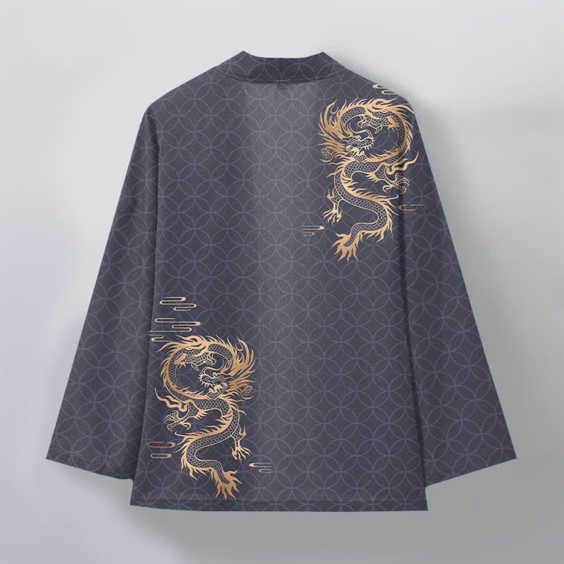 Buddha Stones Cotton Golden Dragon Geometric Circle Pattern Open Front Men's Kimono - image 2