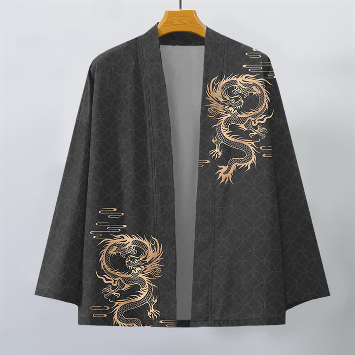 Buddha Stones Cotton Golden Dragon Geometric Circle Pattern Open Front Men's Kimono - image 7