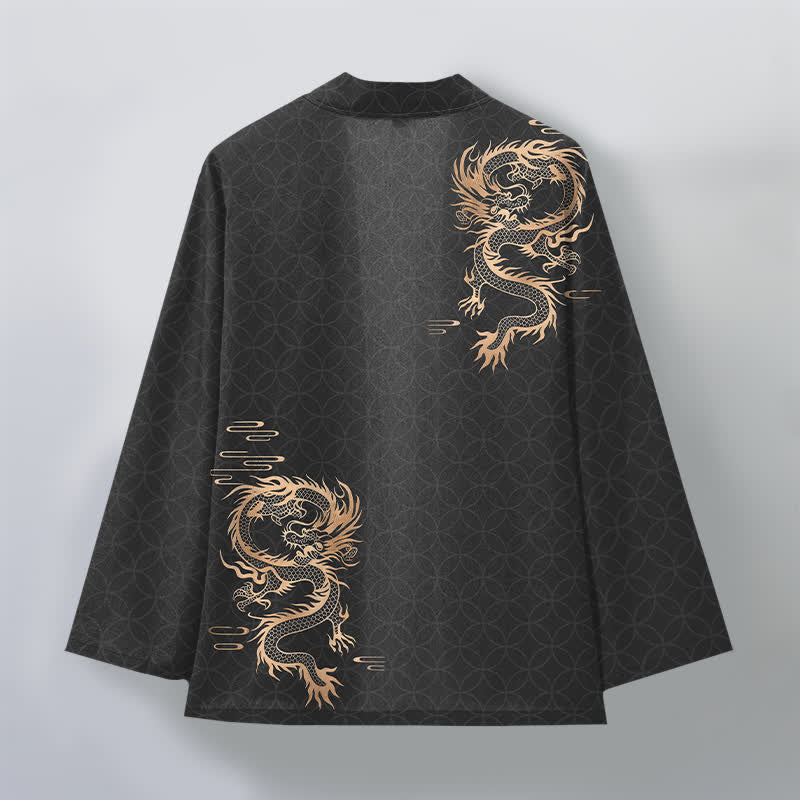 Buddha Stones Cotton Golden Dragon Geometric Circle Pattern Open Front Men's Kimono - image 8