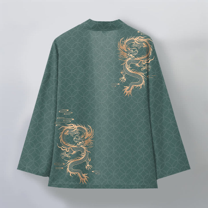 Buddha Stones Cotton Golden Dragon Geometric Circle Pattern Open Front Men's Kimono - image 11