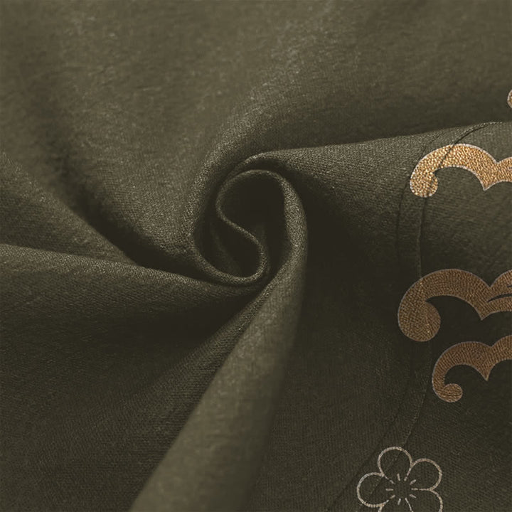 Buddha Stones Cotton Golden Koi Floral Pattern Open Front Men's Kimono - image 5