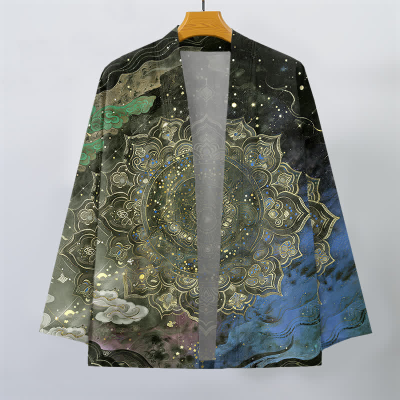 Buddha Stones Cotton Galactic Mandala Pattern Open Front Men's Kimono - image 7