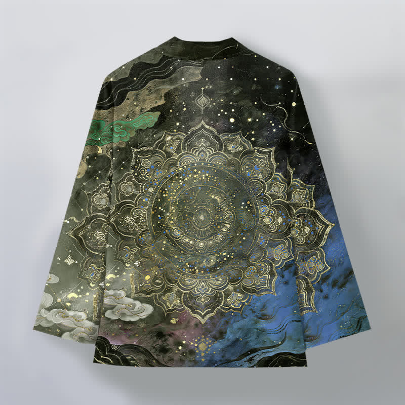 Buddha Stones Cotton Galactic Mandala Pattern Open Front Men's Kimono - image 8