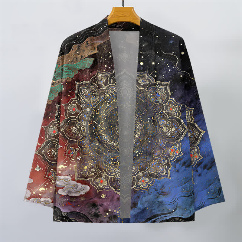 Buddha Stones Cotton Galactic Mandala Pattern Open Front Men's Kimono - image 10