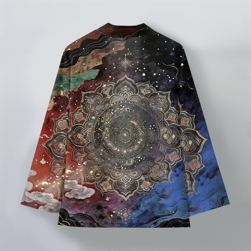 Buddha Stones Cotton Galactic Mandala Pattern Open Front Men's Kimono - image 11