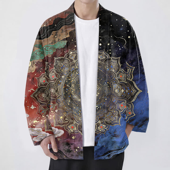 Buddha Stones Cotton Galactic Mandala Pattern Open Front Men's Kimono - FireBrick - US/UK/AU48，EU58 (4XL) - image 9