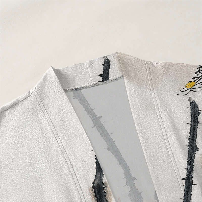 Buddha Stones Cotton Ink Lotus Pattern Open Front Men's Kimono - image 3