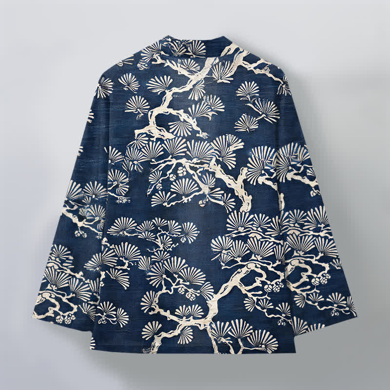 Buddha Stones Cotton Pine Branch Fan Pattern Open Front Men's Kimono - image 2