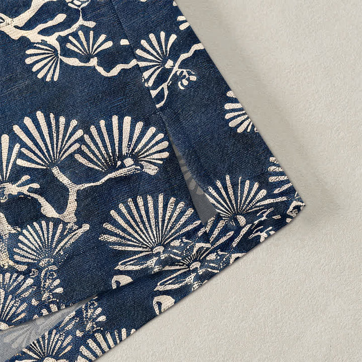 Buddha Stones Cotton Pine Branch Fan Pattern Open Front Men's Kimono - image 4