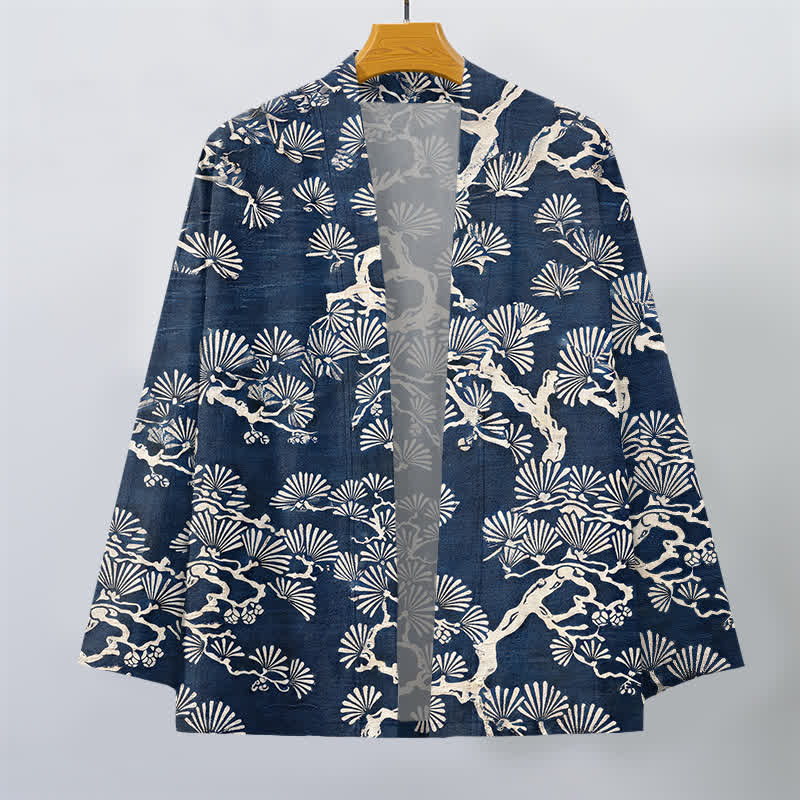 Buddha Stones Cotton Pine Branch Fan Pattern Open Front Men's Kimono - image 1