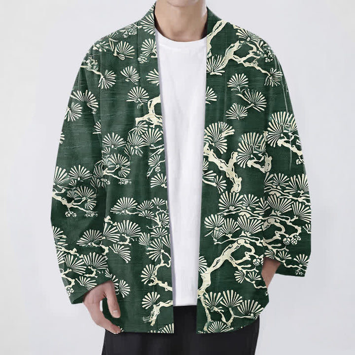 Buddha Stones Cotton Pine Branch Fan Pattern Open Front Men's Kimono - ForestGreen - US/UK/AU48，EU58 (4XL) - image 6