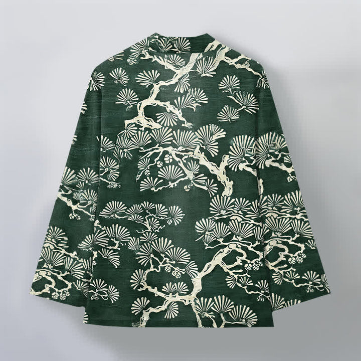 Buddha Stones Cotton Pine Branch Fan Pattern Open Front Men's Kimono - image 8