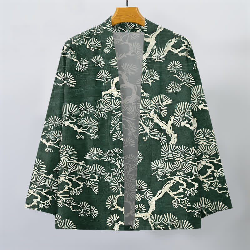 Buddha Stones Cotton Pine Branch Fan Pattern Open Front Men's Kimono - image 7