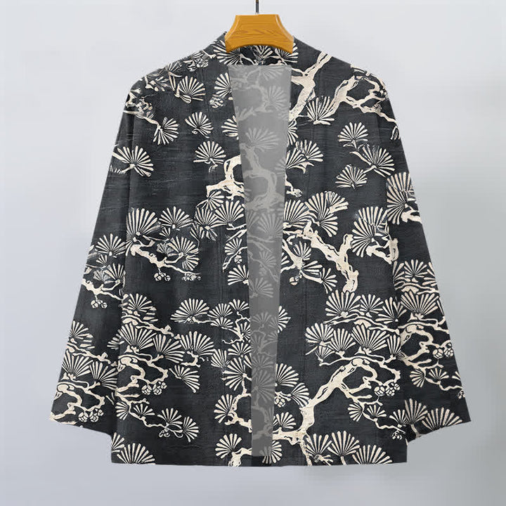 Buddha Stones Cotton Pine Branch Fan Pattern Open Front Men's Kimono - image 10