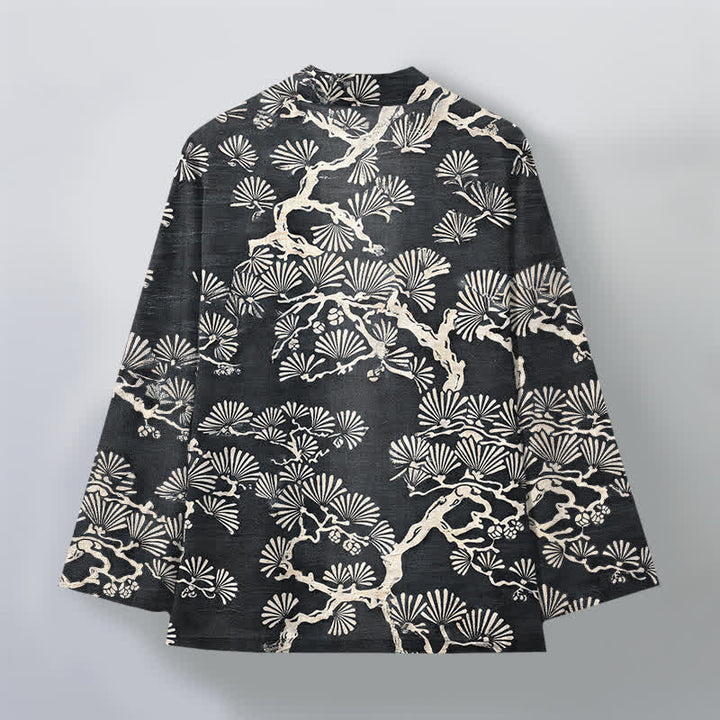 Buddha Stones Cotton Pine Branch Fan Pattern Open Front Men's Kimono - image 11