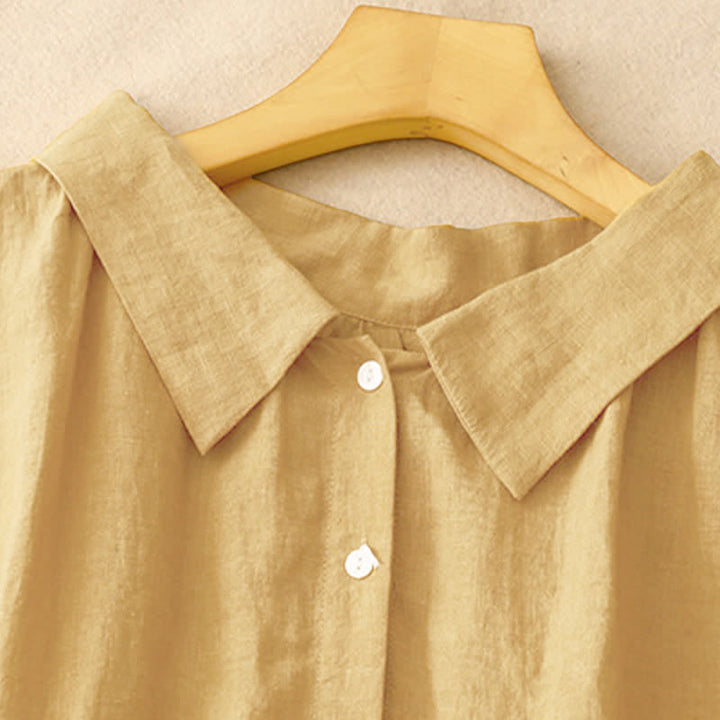 Buddha Stones Summer Plain Lace-up Button Front Design Lapel Sleeveless Cotton Midi Dress - image 2