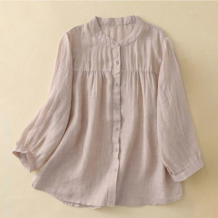 Buddha Stones Plain Crew Neck Buttons Design Three Quarter Sleeve Women's Shirt - Bisque - US14，UK/AU18，EU46 (3XL) - image 15
