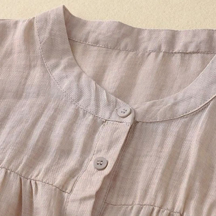 Buddha Stones Plain Crew Neck Buttons Design Three Quarter Sleeve Women's Shirt - image 16